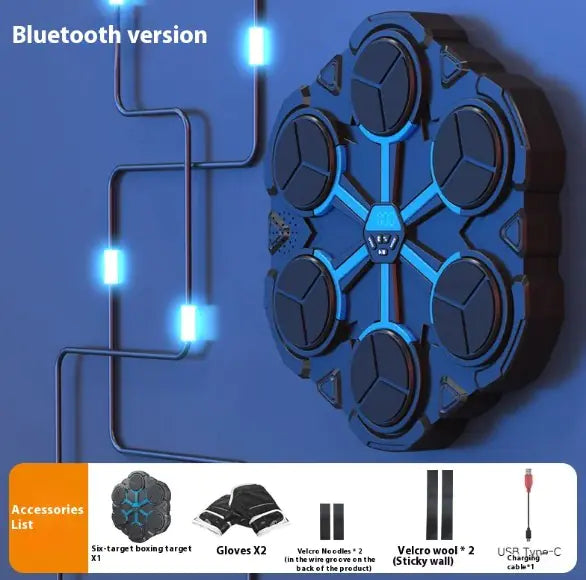 Blue Boxing Target Machine with Bluetooth connection on a blue background