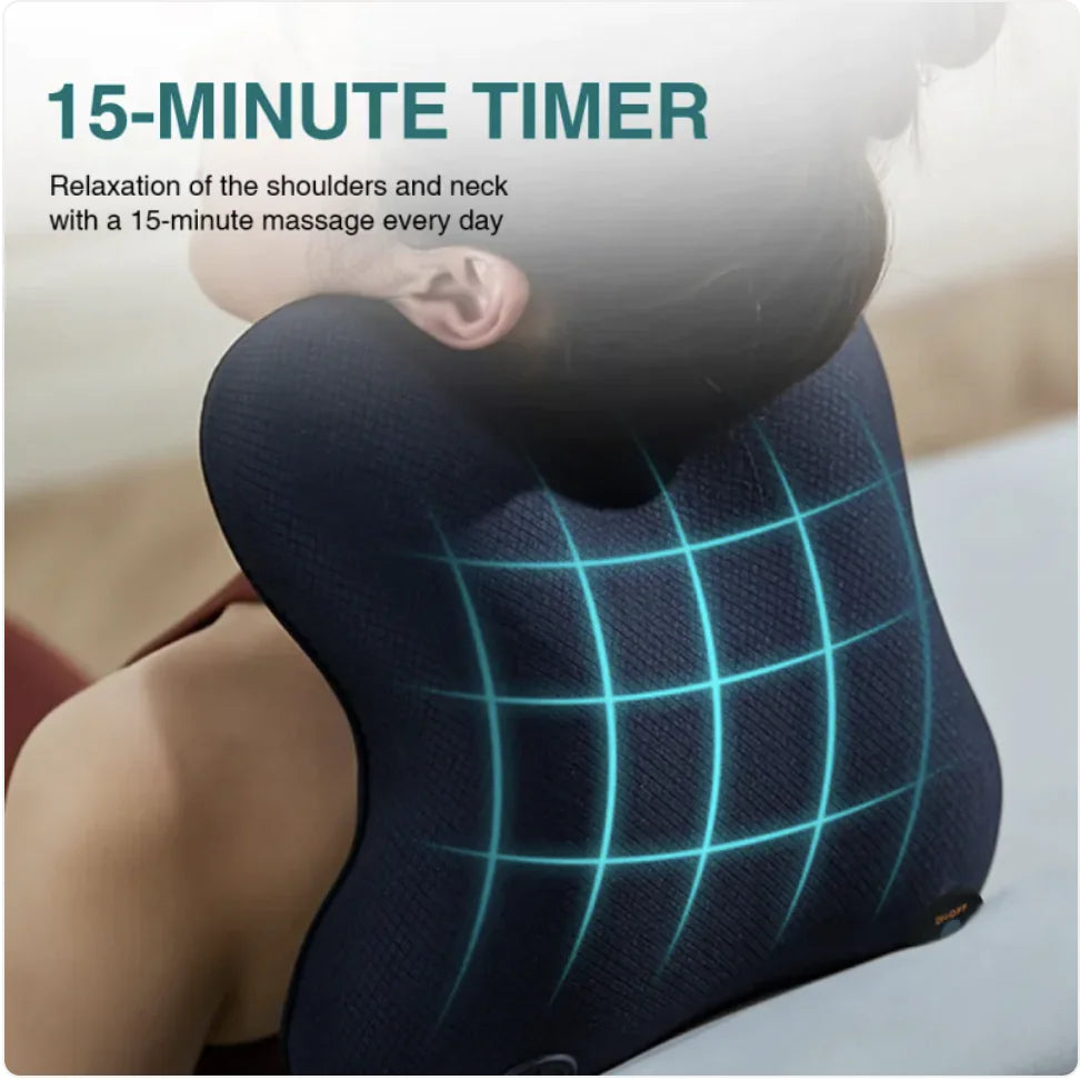 Back massager with 15-minute timer feature for shoulder and neck relaxation.