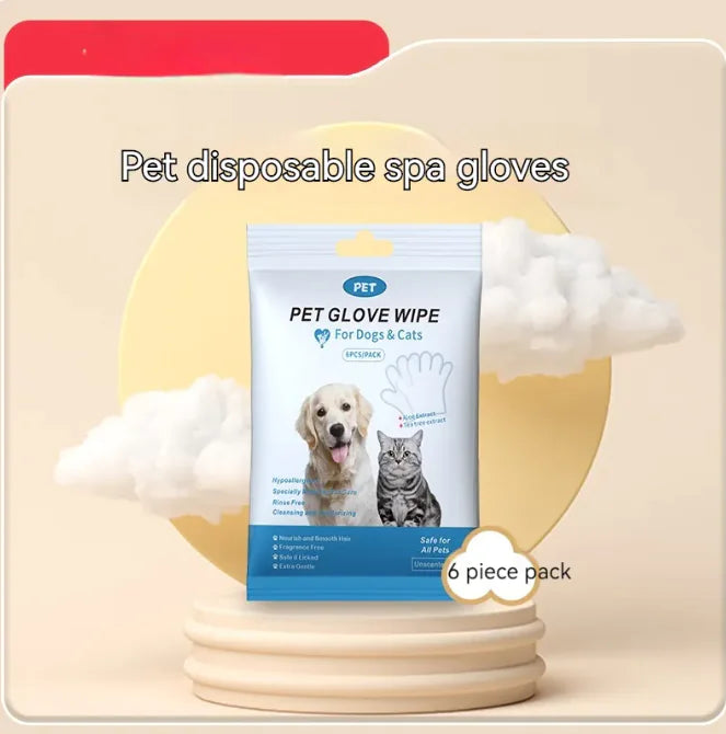 Pet disposable spa gloves packaging with a yellow background