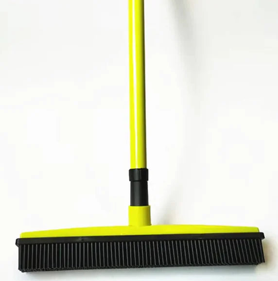 Yellow Pet Hair Removal Broom Mop with black bristles on a white background