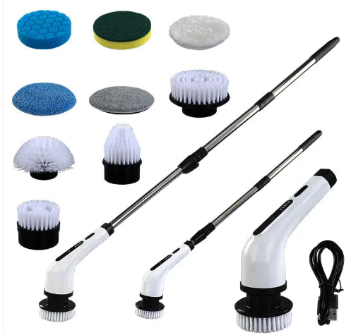 Cleaning tool with various attachments on a white background