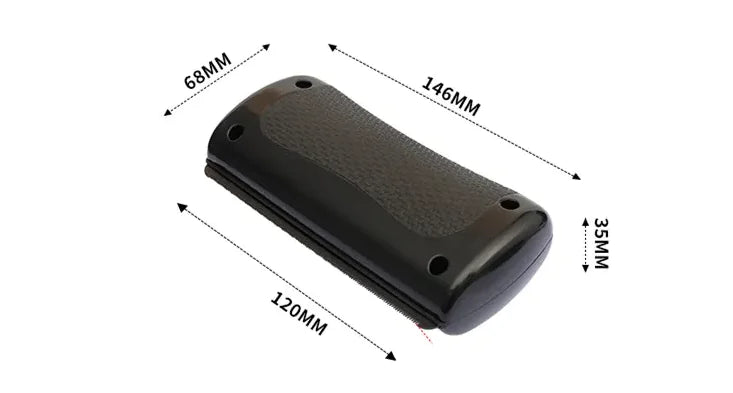 Black Pet Grooming Comb with dimensions in MM labeled on a white background