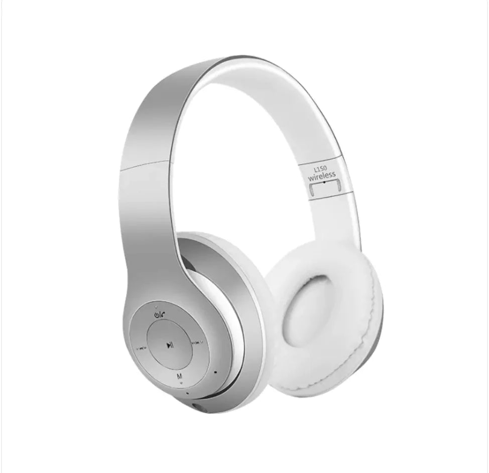 Silver Foldable Wireless Bluetooth Gaming Headset on a white background