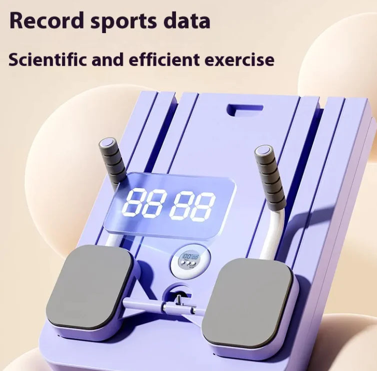 Purple step machine with digital display on a beige background