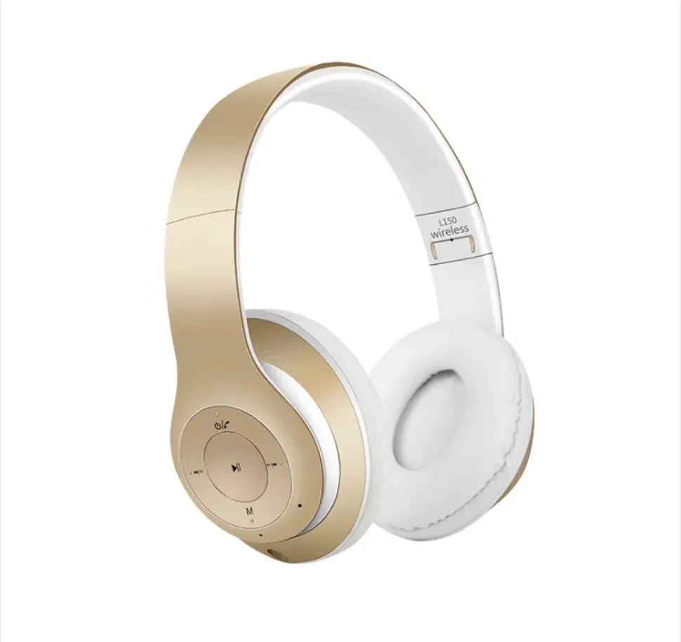 Rose-Gold and white Foldable Wireless Bluetooth Gaming Headset on a white background