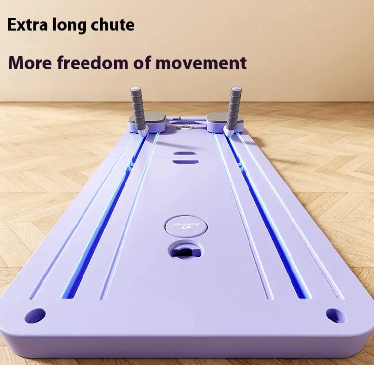 Purple platform with an extra long chute on a wooden floor