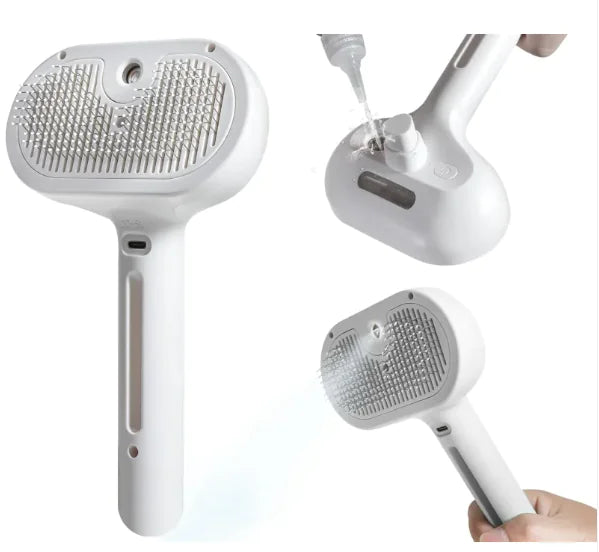White grooming brush with textured surface on a white background