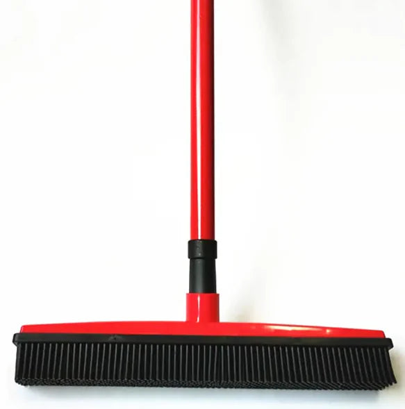 Red and black Pet Hair Removal Broom Mop on a white background