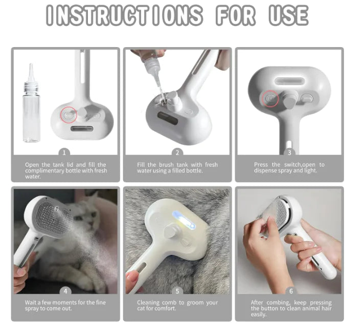 Step-by-step instructions for using a grooming tool with images and text.