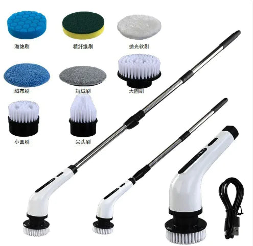 Cleaning tool with various attachments on a white background