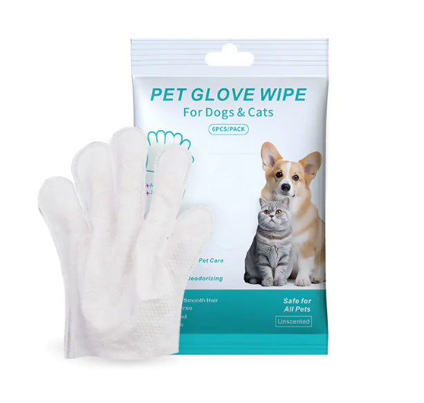 Pet glove wipes for dogs and cats with packaging on a white background